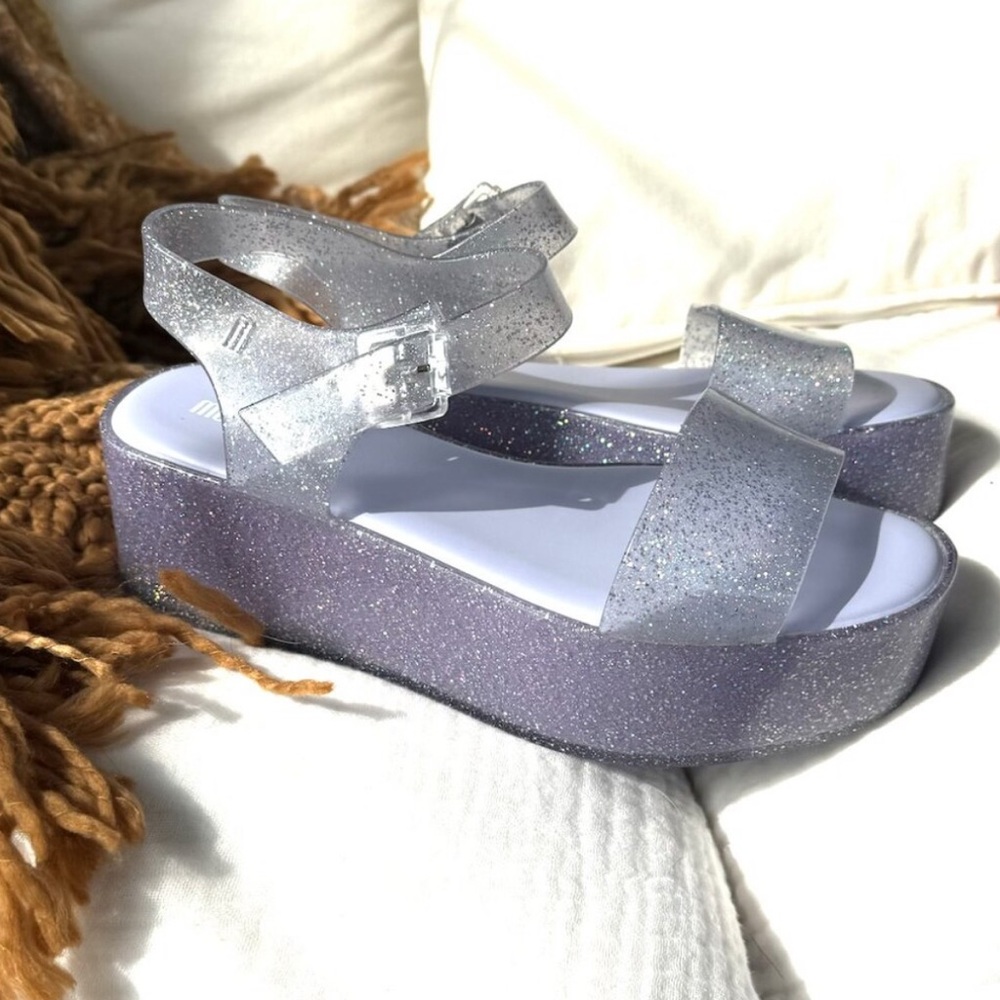 Melissa Jelly Sandals, Mar Platform in Glitter Lilac, size 8, NWT